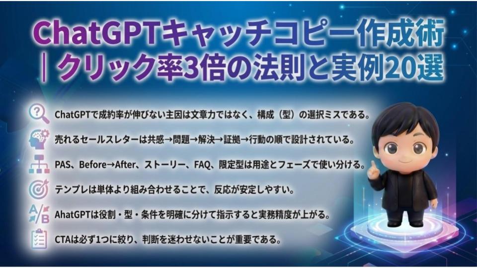 ChatGPTキャッチコピー作成術｜クリック率3倍の法則と実例20選