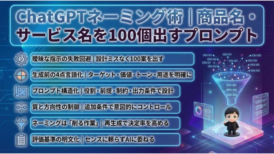 ChatGPTネーミング術｜商品名・サービス名を100個出すプロンプト