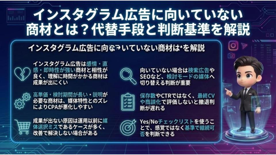 インスタグラム広告に向いていない商材とは?代替手段と判断基準を解説