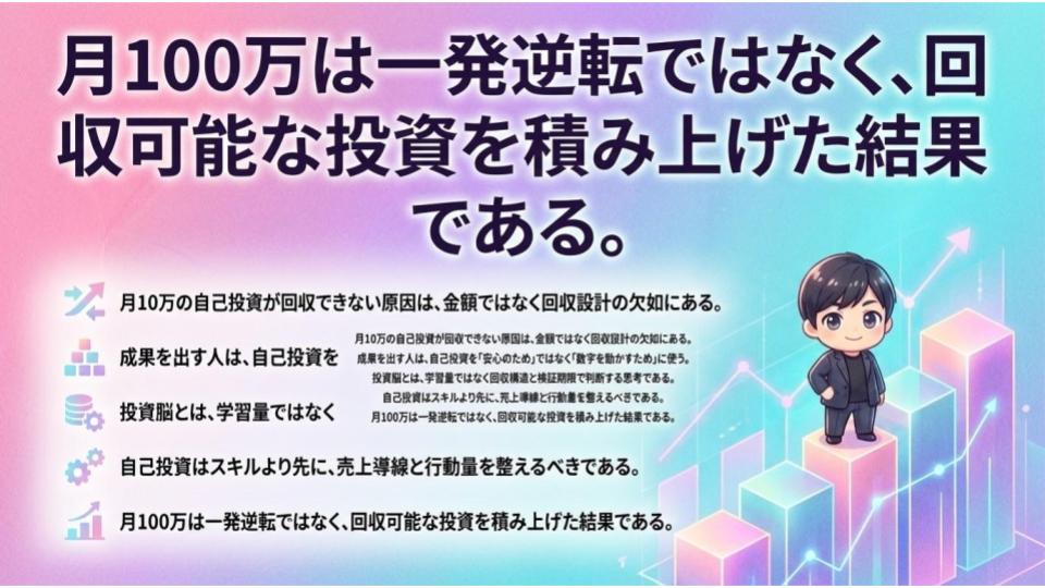 月10万の自己投資で月100万は狙える。“投資脳”がすべて。
