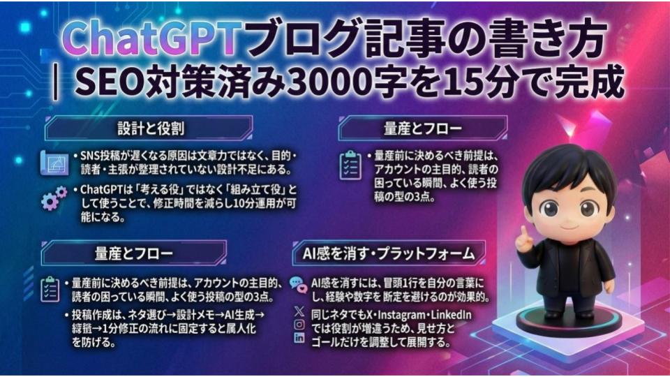 ChatGPTブログ記事の書き方｜SEO対策済み3000字を15分で完成